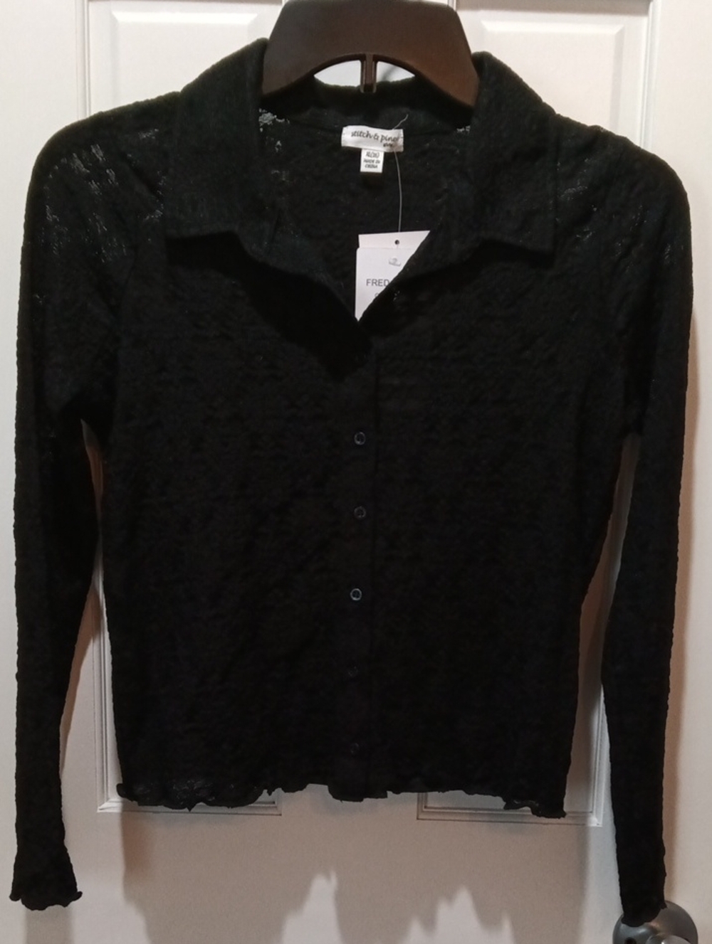 Stitch & Press Black Lace Button-Down Layers Tank Shirt